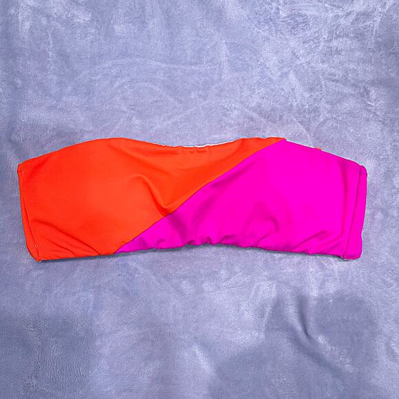 VICTORIAS SECRET Colorblock Bandeau Bikini Top Orange Pink Swim Womens Medium - Picture 1 of 4